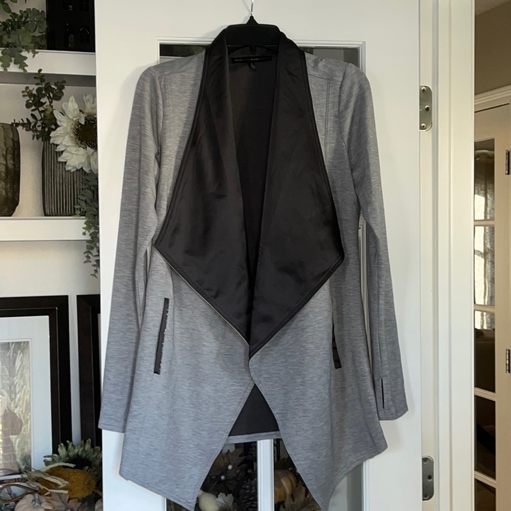 WHBM Waterfall long wrap Jacket blazer Heather Mercury White House black market